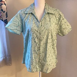 Vintage Island Winds Green Sheer Hawaiian Button Down